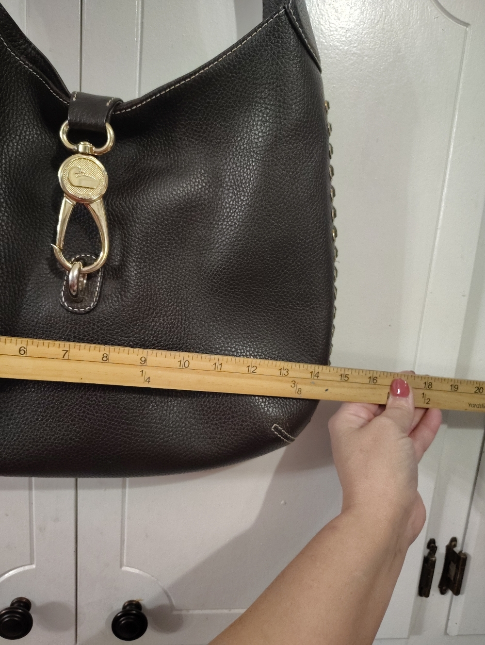 Dooney And Bourke Classic Brown Leather Hobo Bag with Gold Hardware Purse - Picture 8 of 9